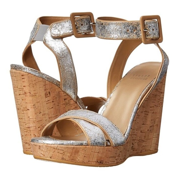 Stuart Weitzman Shoes - Stuart Weitzman Annex Penny cracked metallic ankle wedges